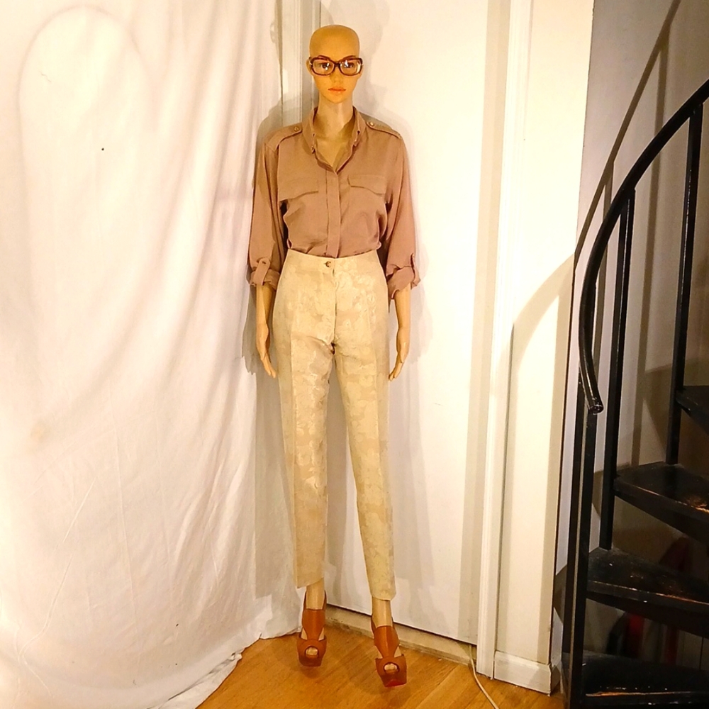 🔥 🔥 Like New Celine Gold & Tan Floral Print Pants